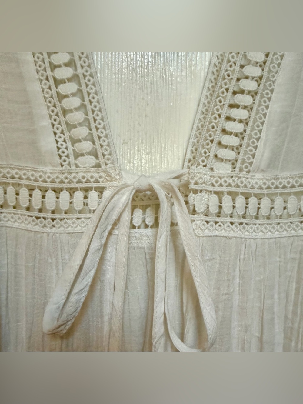 Cupshe Cream Crochet Trim Maxi Cover Up Bell Sleeve Boho Beach Swimwear OS - Picture 5 of 16